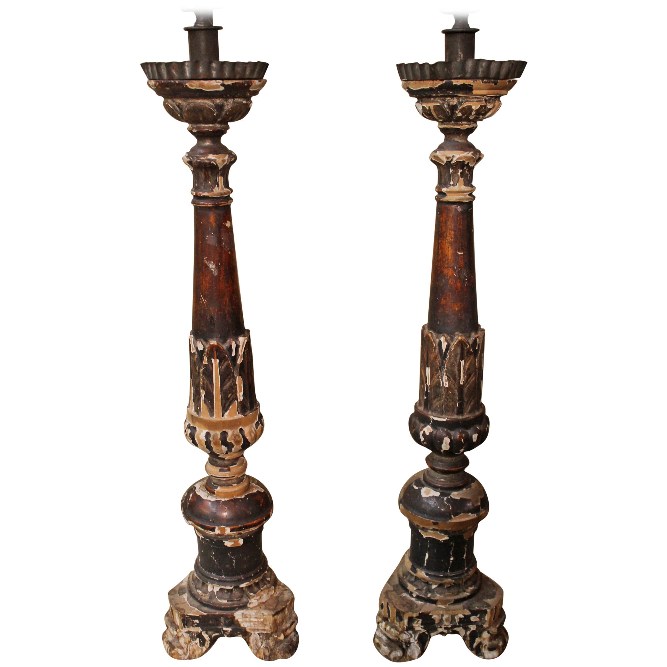 18thc Italian alter sticks as Lamps For Sale