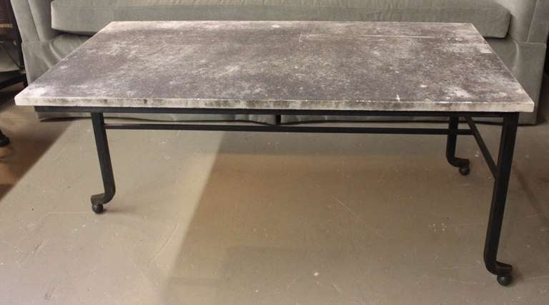 Fabulous Iron Three Leg Coffee Table With Antique French Stone