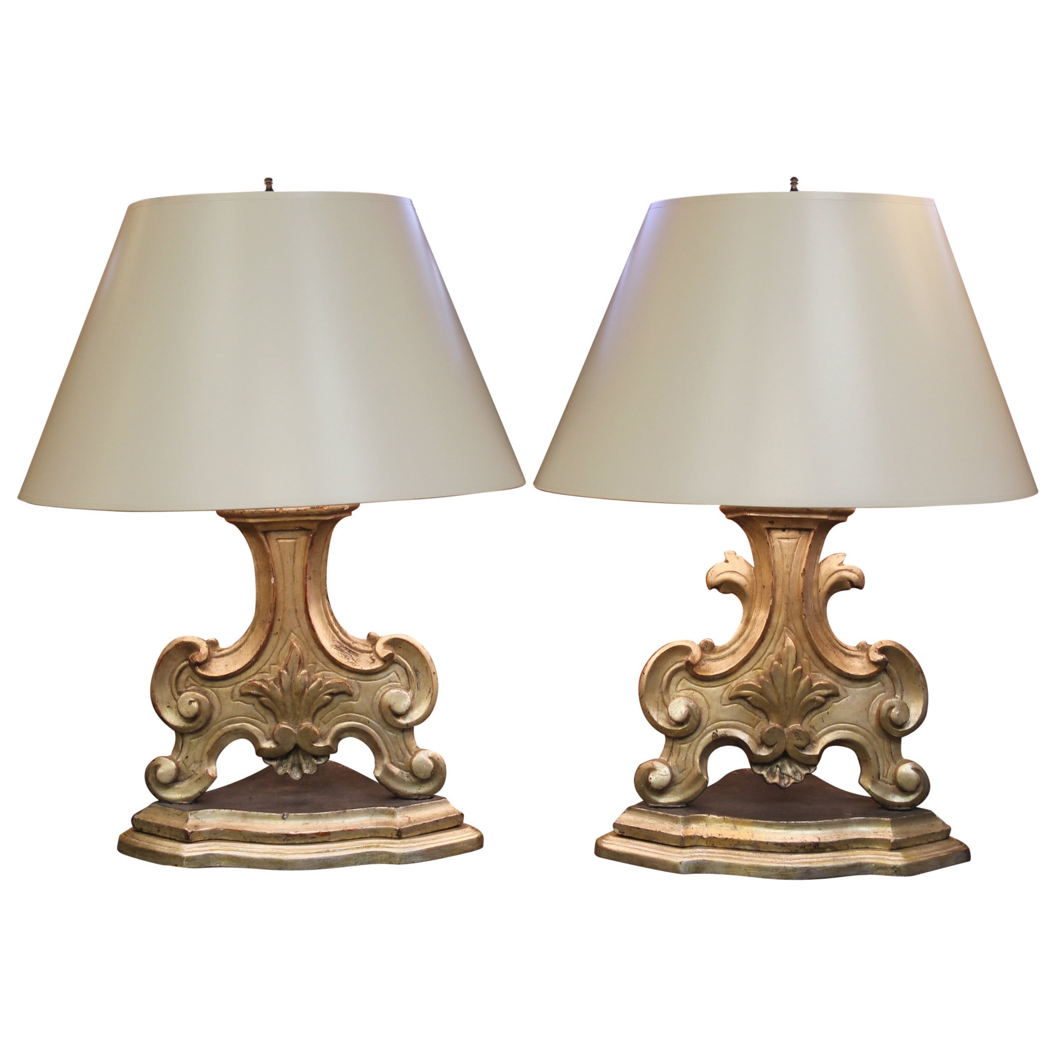 Carved Italian Gilt Architectural Fragments as Lamps For Sale