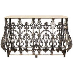 Antique 19th Century French Balcony Iron Console with Stone Top