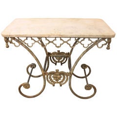 French Style Iron Pastry Table with Limestone Top