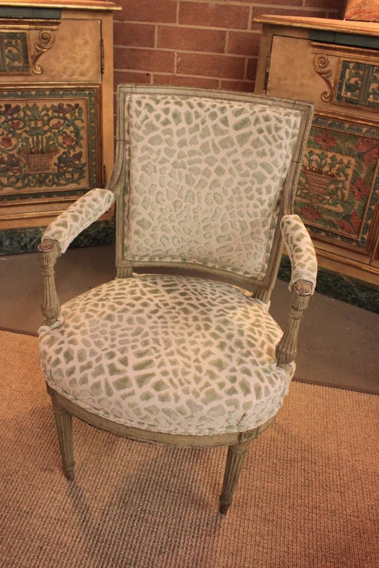 Beautiful Patinated Directoire Fautiel Chair. New Cowton & Tout Cut Velvet Upholstery  Very Special!
