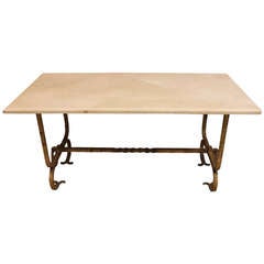 19thc Spanish Iron Gilt Cocktail/Coffee Table With Stone Top