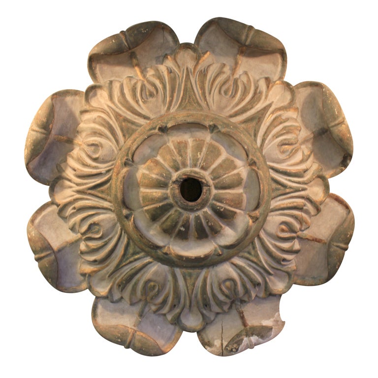 19th C French Carved Ceiling Medallion For Sale