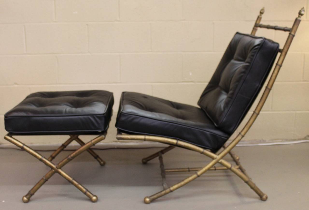Stunning Italian Gilt Iron Faux Bamboo Chair and Ottoman at 1stDibs