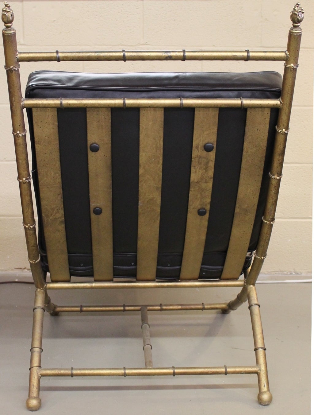 Stunning Italian Gilt Iron Faux Bamboo Chair and Ottoman at 1stDibs