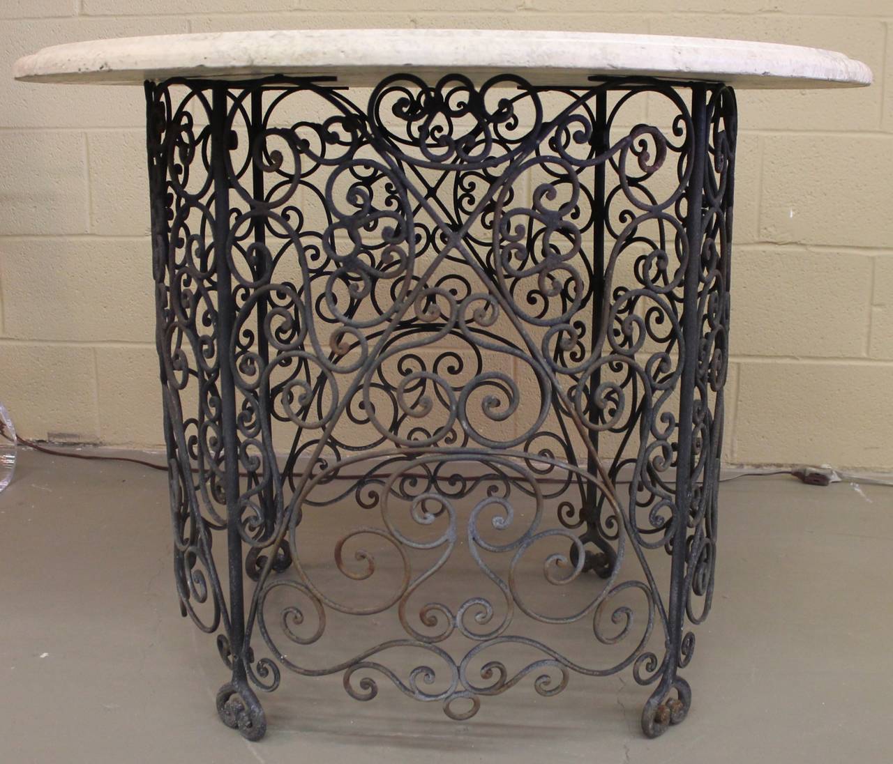 Mid-Century or earlier hand-wrought iron, great for entry or side table, indoor or outdoor.