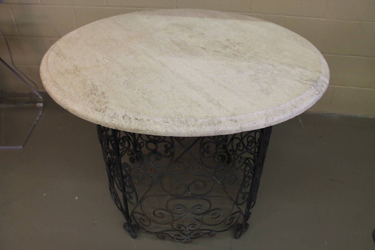 Italian Salterini Style Iron Table with Travertine Top