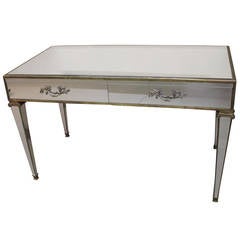 Fabulous 1940s Mirrored Desk with Brass or Bronze Fittings