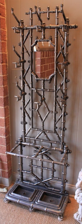 Unique Tall 1920's Faux Bamboo Cast Iron Hall Tree. Great for any entry way!
