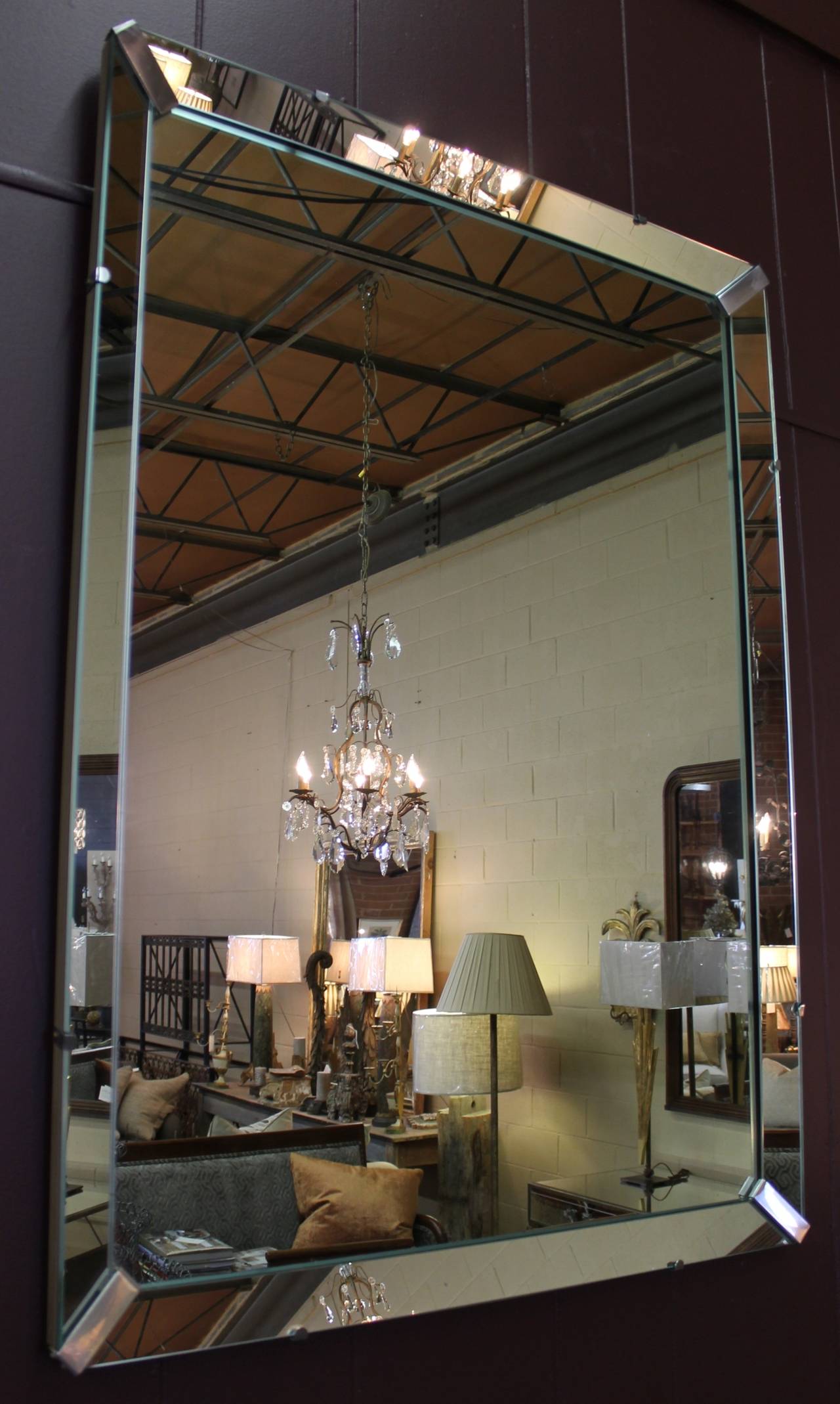 Metalwork Pair of Mirrors with Brushed Metal Clips, circa 1940s For Sale