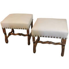 Pair of Leather French Mouton Ottomans