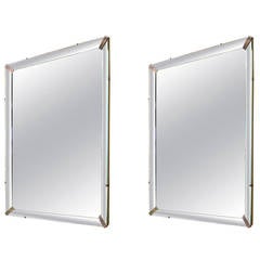 Pair of Mirrors with Brushed Metal Clips, circa 1940s