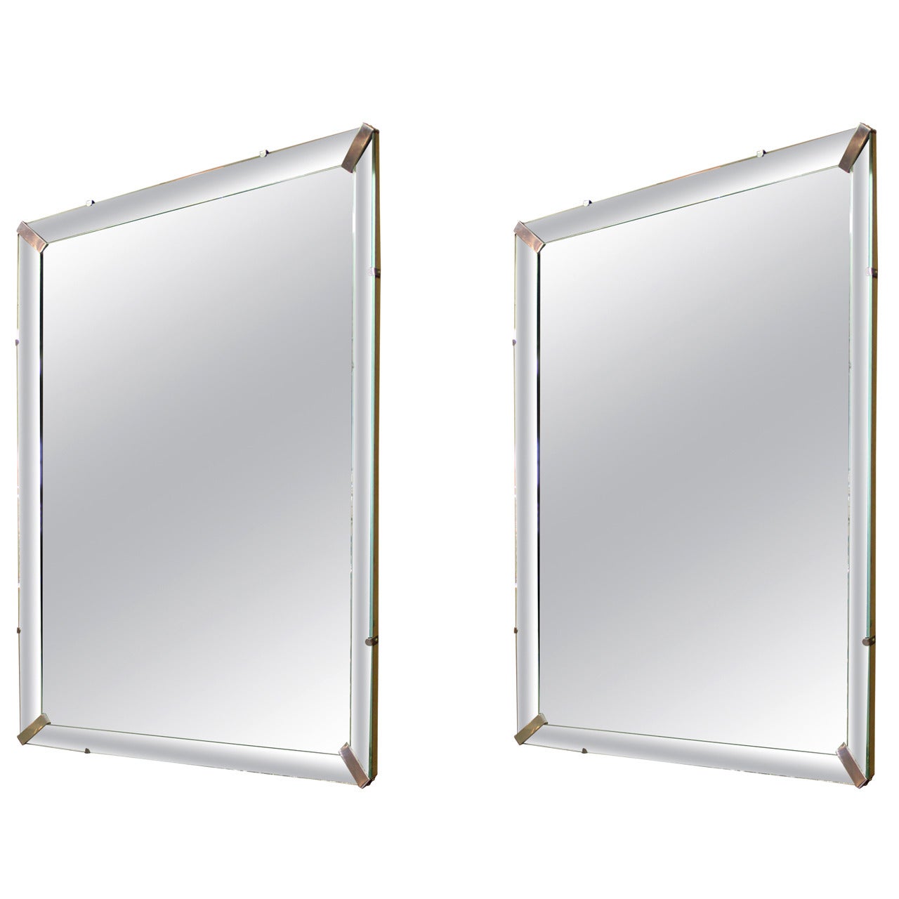 Pair of Mirrors with Brushed Metal Clips, circa 1940s For Sale