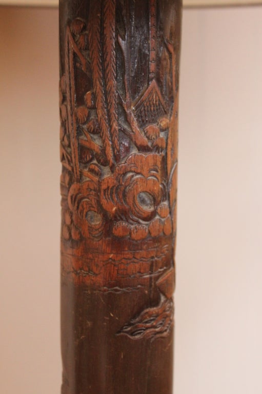 19th Century 19th C Chinese Wood Carved Standing Floor Lamp
