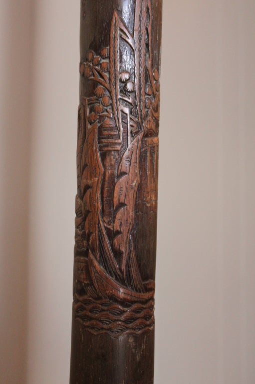 19th C Chinese Wood Carved Standing Floor Lamp 1