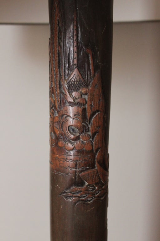 19th C Chinese Wood Carved Standing Floor Lamp 2