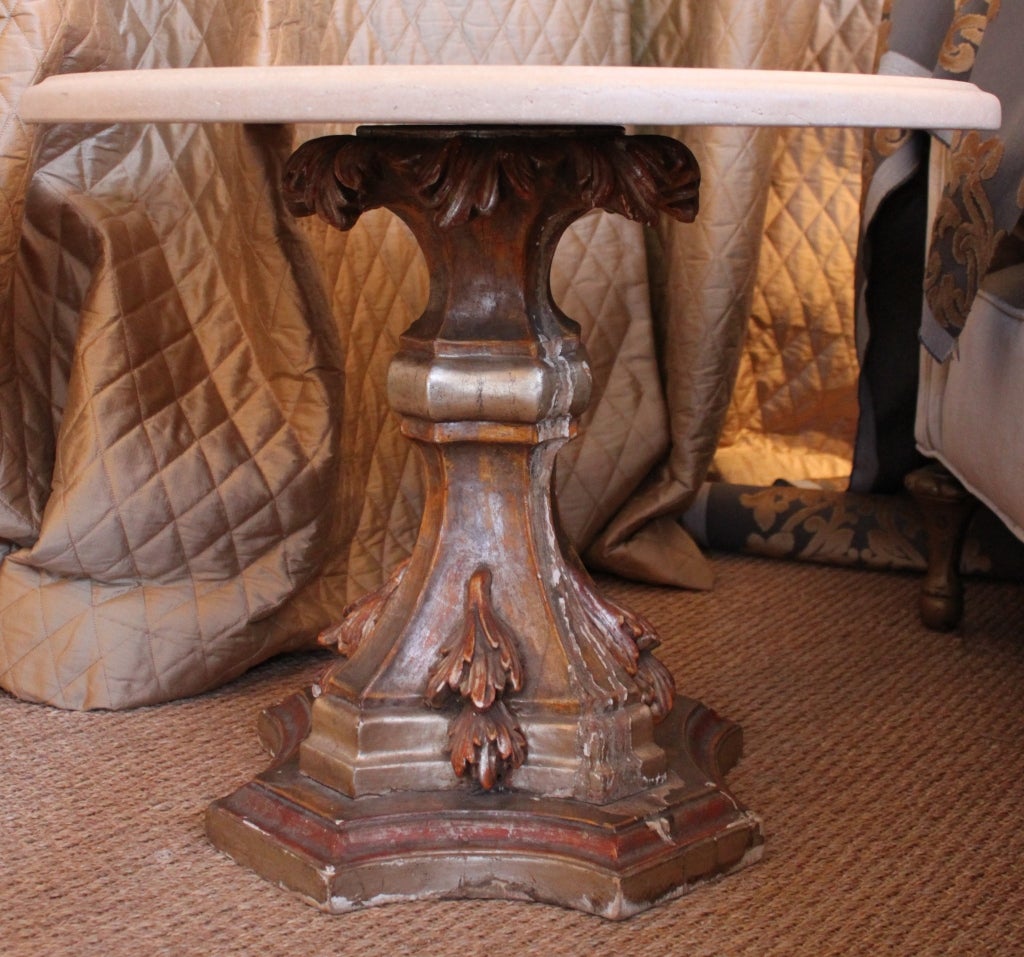 Beautiful 19th C French Carved Gilt Base with a Limestone Top. Makes a beautiful side table!