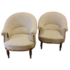 Pair of 19th C French Barrel Back Slipper Chairs