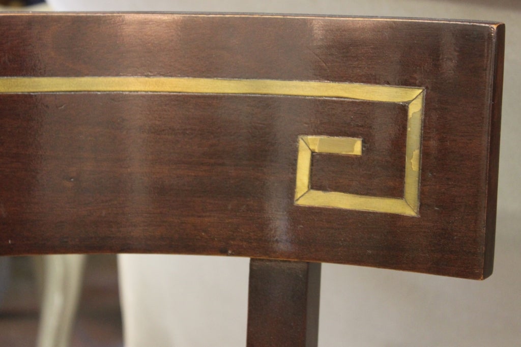 Set of Six Greek Key Inlaid Klismos Dining Chairs 5