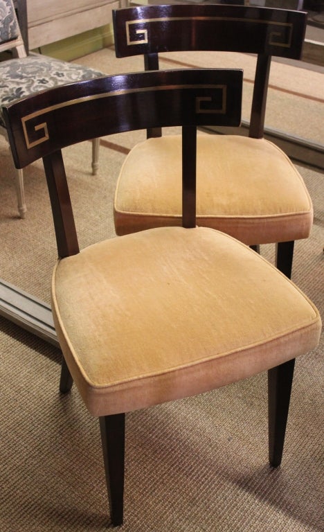 American Set of Six Greek Key Inlaid Klismos Dining Chairs