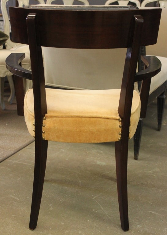 Mid-20th Century Set of Six Greek Key Inlaid Klismos Dining Chairs