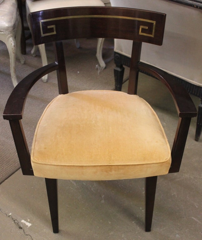 Set of Six Greek Key Inlaid Klismos Dining Chairs 1