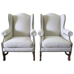 Pair of 19th Century French Os de Mouton Wing Back Chairs