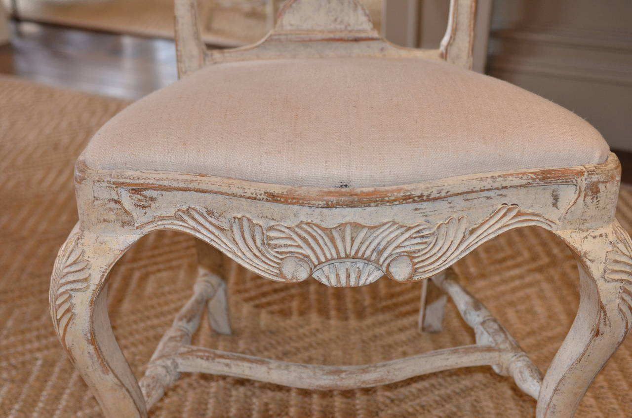 Set of Six Swedish Rococo Style Chairs For Sale 1