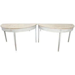 Pair of 19th Century Swedish Gustavian Style Demi Lune Tables