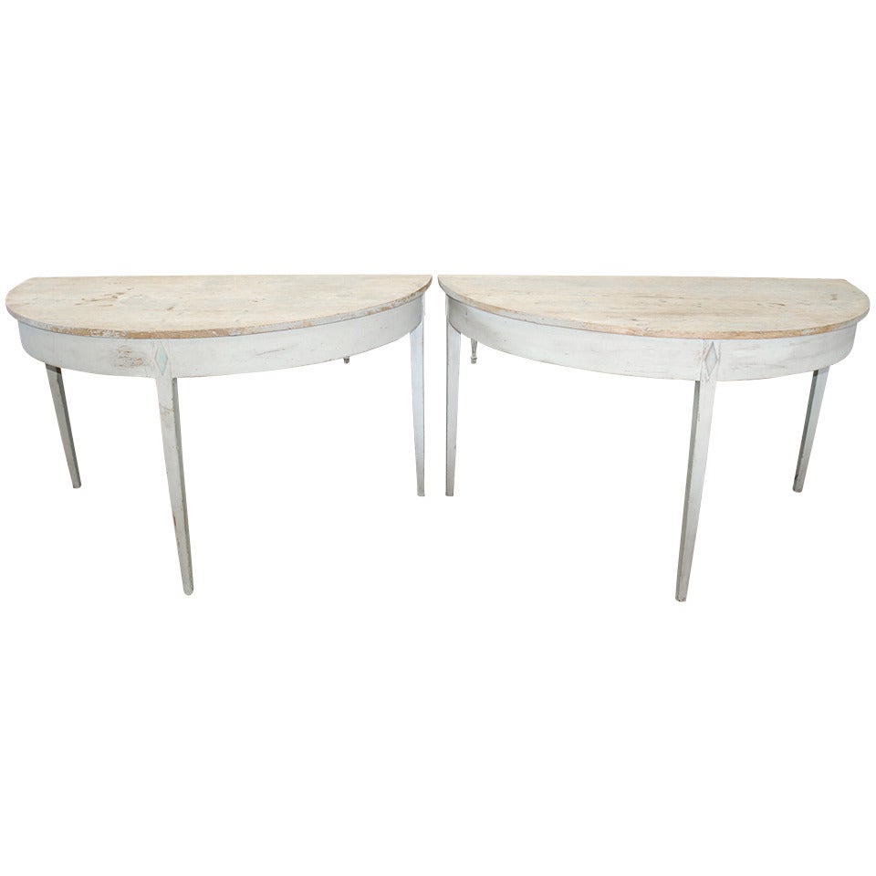 Pair of 19th Century Swedish Gustavian Style Demi Lune Tables