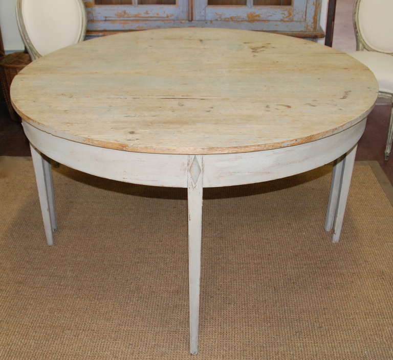 Very nice pair of 19th Century Swedish demi lune tables. Soft Swedish blue/ white color. Traditional Gustavian Style. The Demi lunes together make a 51.5