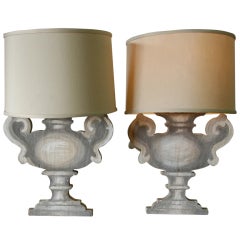 Pair of Italian Porte Luna Wooden Table Lamps