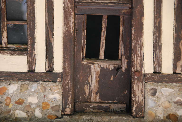 Wonderful French farm house wood model. Working door with key. Stone fireplace inside. Normandy, France. Stone base.