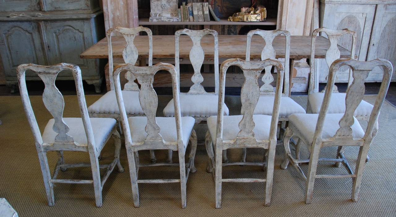 18th Century and Earlier Set of Eight Swedish Period Rococo Chairs