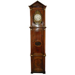 Antique Tall 19th Century French Empire Walnut Clock