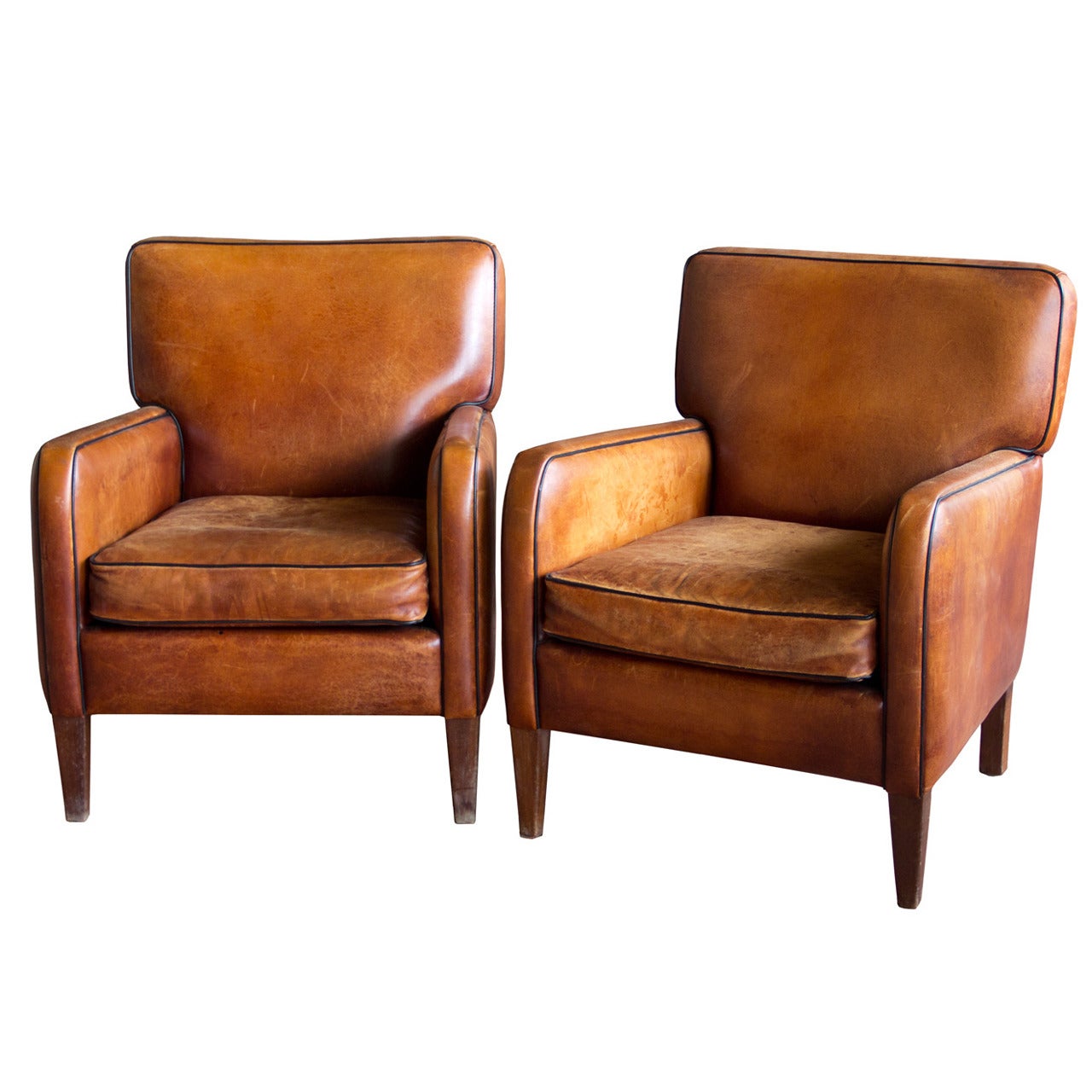 Pair of Vintage French Leather Chairs