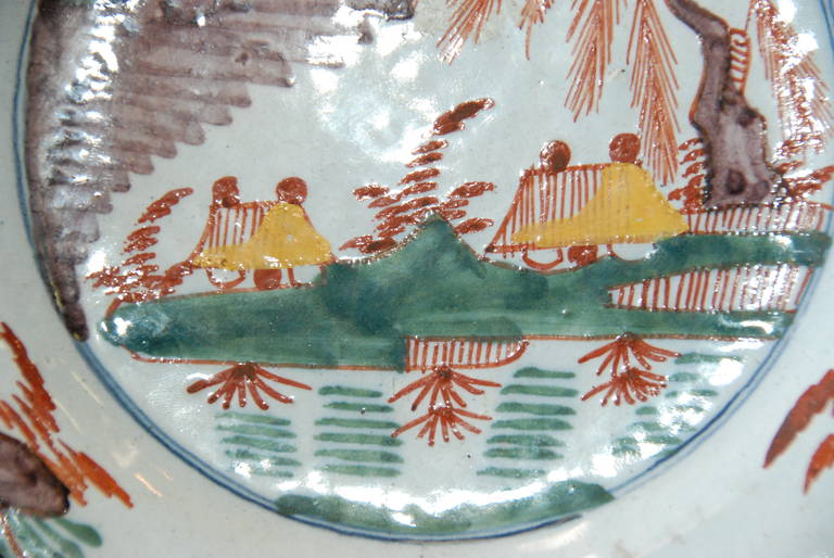 Set of Antique Period Polychrome Delft Plates In Good Condition In Encinitas, CA