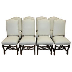Set of Eight French Walnut Os de Mouton Side Chairs