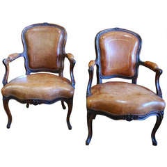 Pair of Louis XVI 18th Century Leather Bergere Chairs