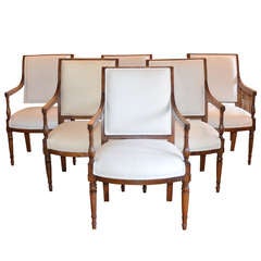 Set of Six Period Directoire Walnut Dining Chairs