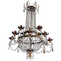 19th c. Italian Tole and Crystal Chandelier
