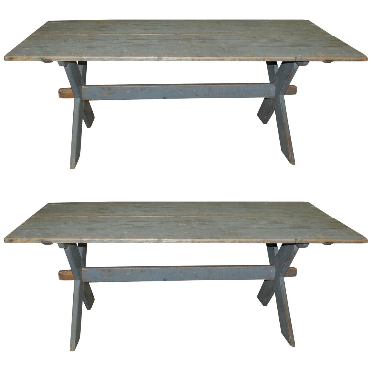 Great Pair of 19th Century Blue Swedish Trestle Tables