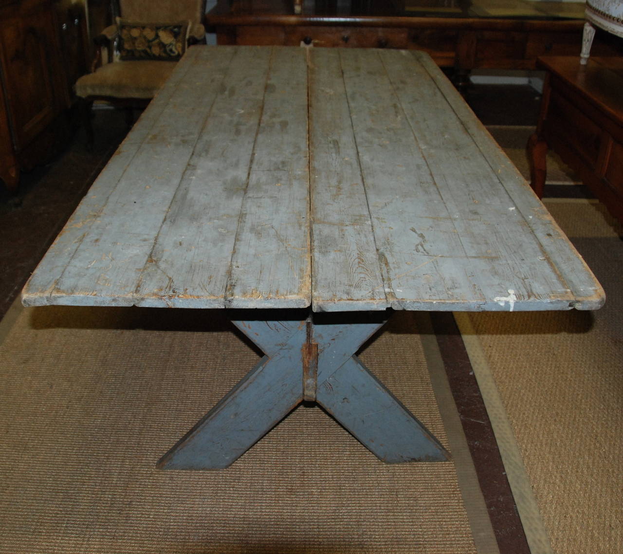 Great Pair of 19th Century Blue Swedish Trestle Tables 7