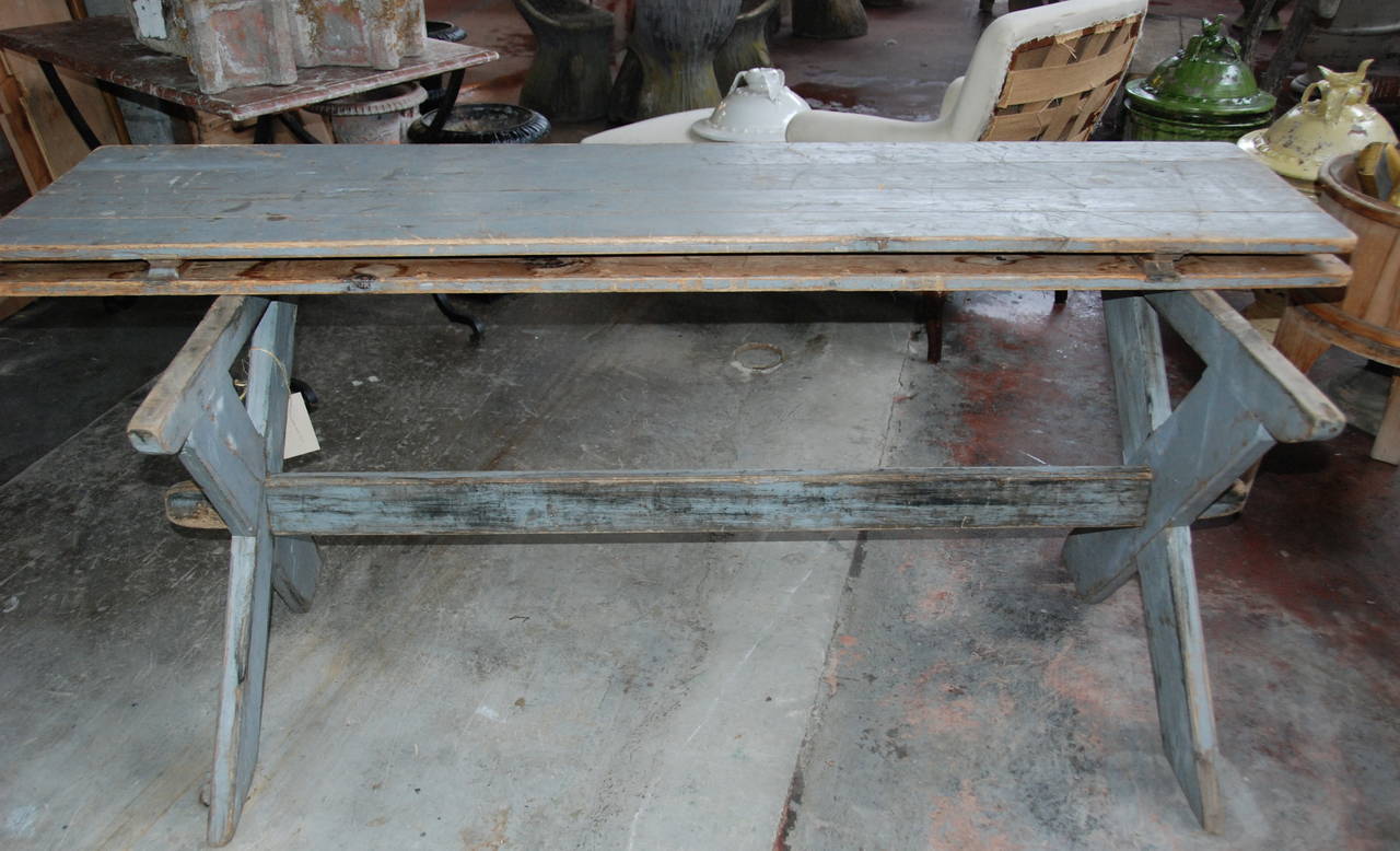 Great Pair of 19th Century Blue Swedish Trestle Tables 6