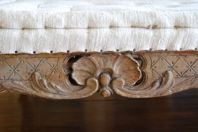 Swedish Period Rococo Carved Footstool In Excellent Condition In Encinitas, CA