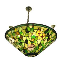 Large leaded glass inverted dome fixture