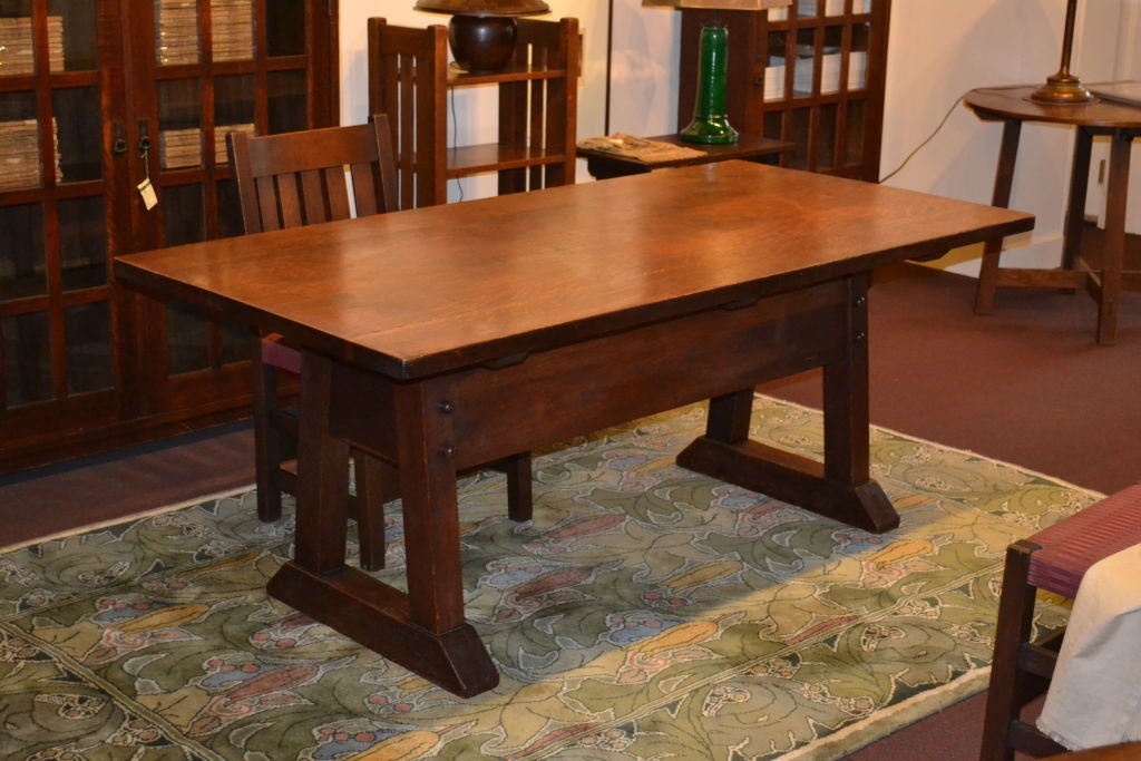 Gustav Stickley Directors Table, produced from Quarter Sawn White Oak. One of the more desirable tables Gustav Stickley produced.  Signed with red decal 1907-1912 .