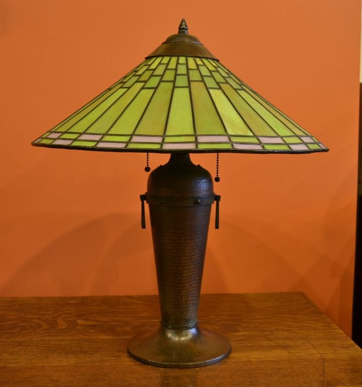 American Leaded Glass Lamp by Roycroft Shops For Sale