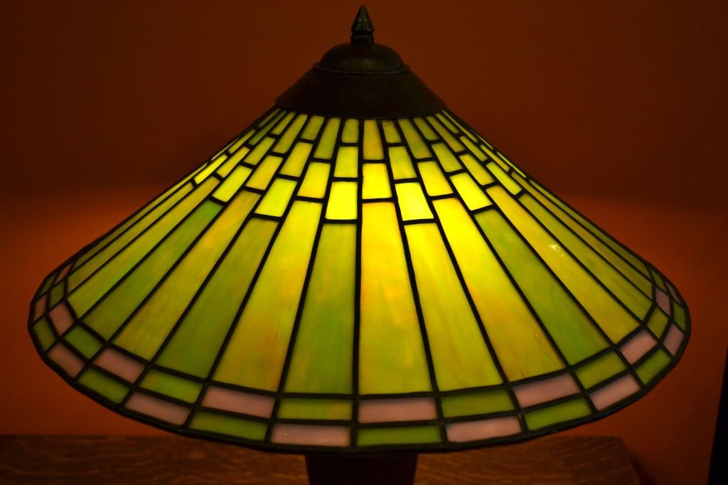 Leaded Glass Lamp by Roycroft Shops For Sale 1